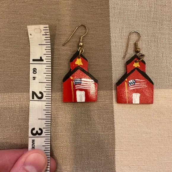 Vintage Handmade Jewelry Set Teacher Schoolhouse  Necklace Drop Earrings Novelty - Picture 7 of 8